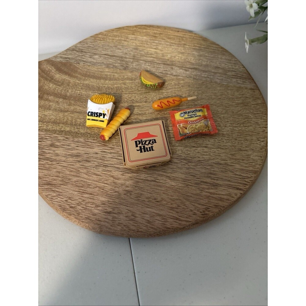 6 Miniature Mini Dollhouse Food-Taco,Fries,Hot Dog,Pizza Box,Ramen Noodle